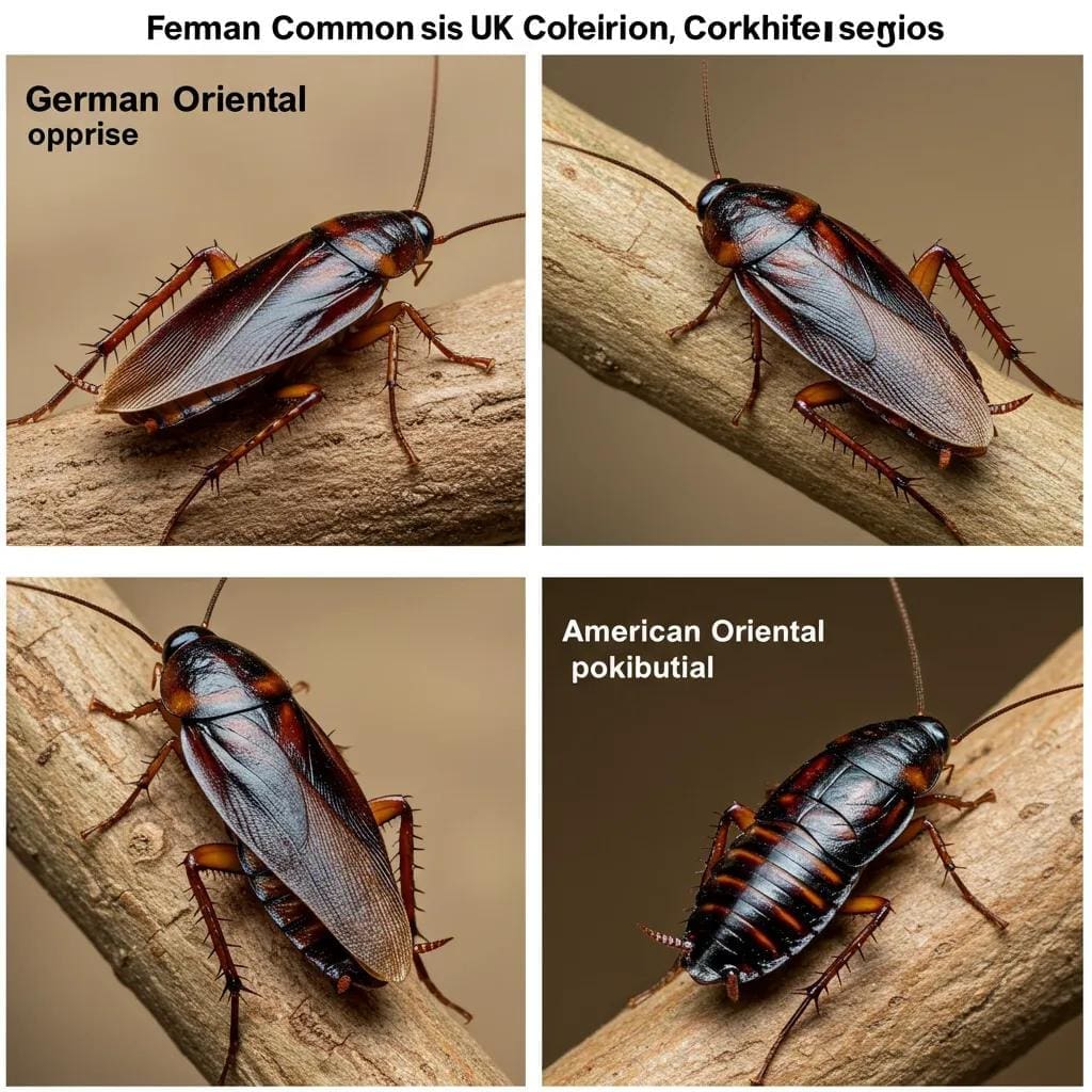 A visual guide to common UK cockroach species, highlighting their distinct appearances and typical environments