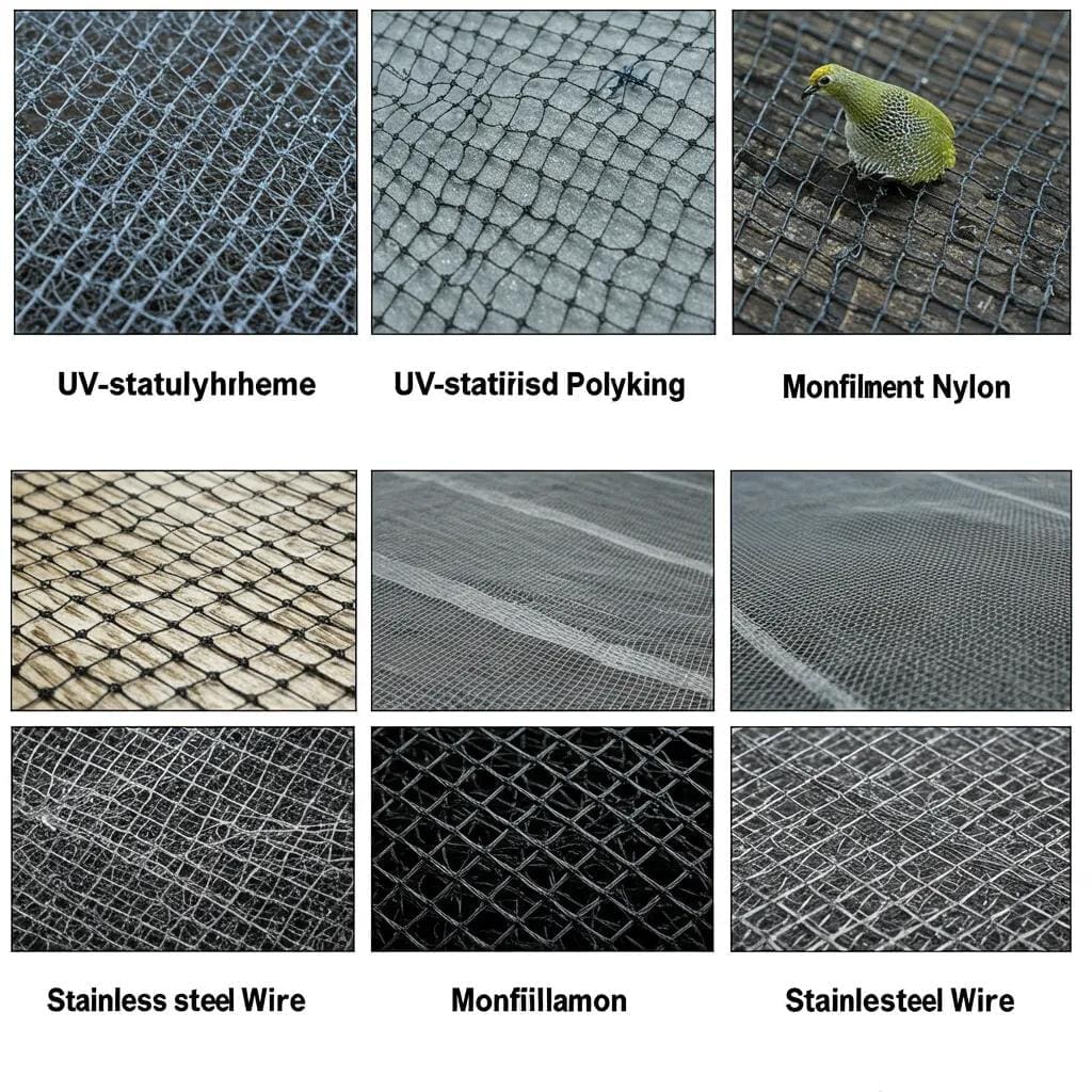 Polyethylene, nylon, and stainless-steel bird netting materials