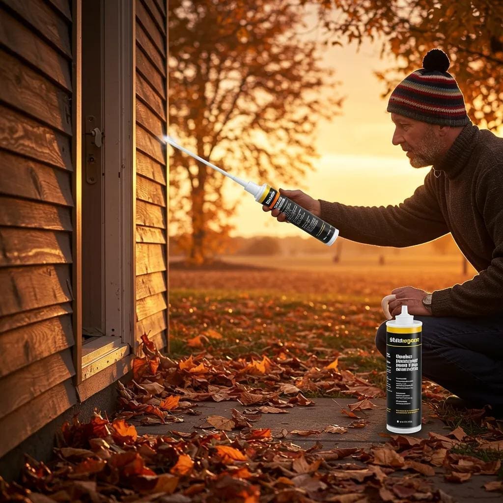 A homeowner diligently sealing entry points around their property as part of autumn pest proofing efforts
